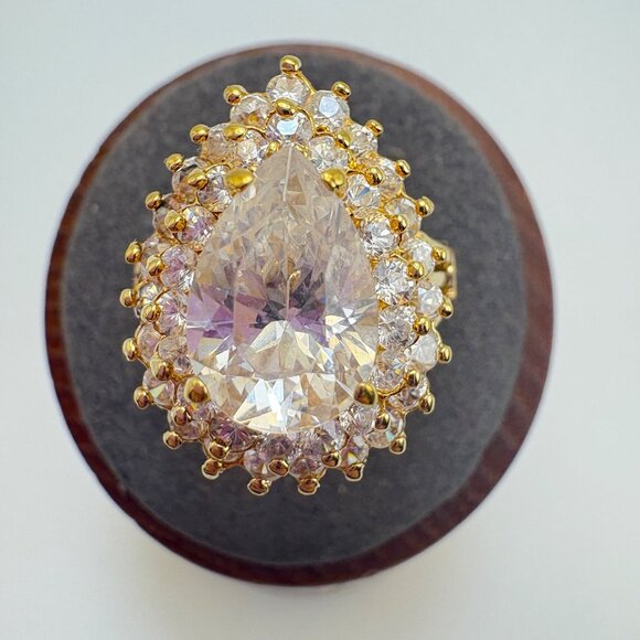 VTG 14k Gold Filled Cubic Zirconia Three Tier Cocktail Ring Size 7.75 - Picture 1 of 11